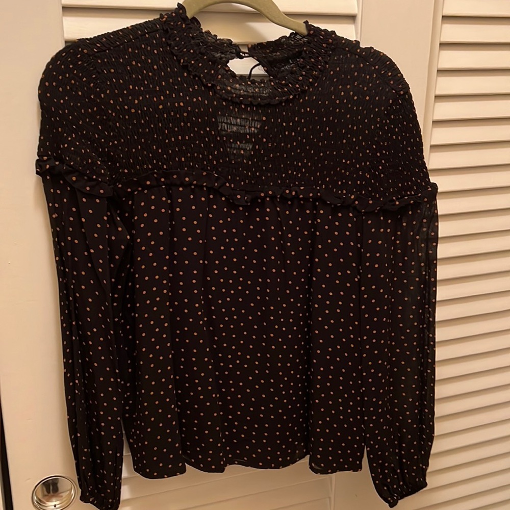 Sanctuary black polka dot long sleeve blouse